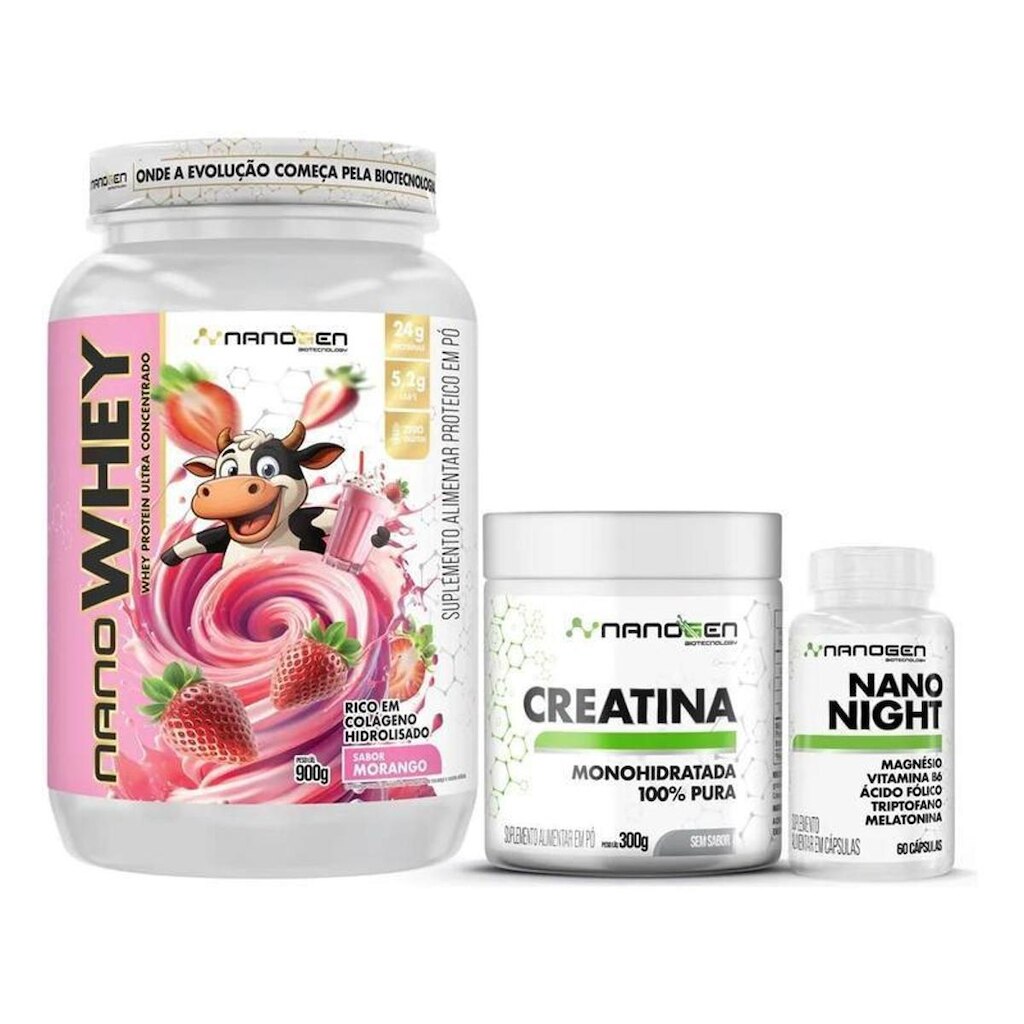 Combo Nutrição Completa Nanogen Whey Protein Creatina Nano Night Nanogen Biotecnology