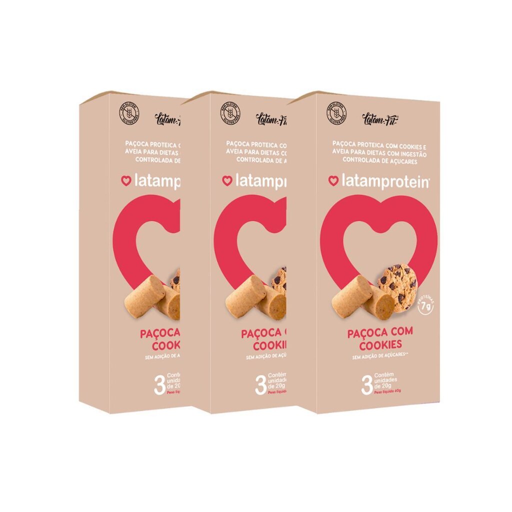 Combo Paçoca Rolha Com Cookies E Whey Proteina Latam Fit