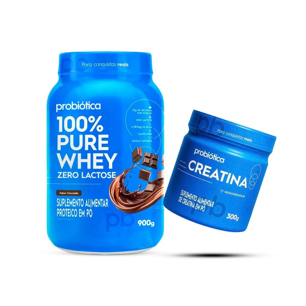 Combo Probiótica 100% Pure Whey Zero Lactose 900g e Creatina 300g