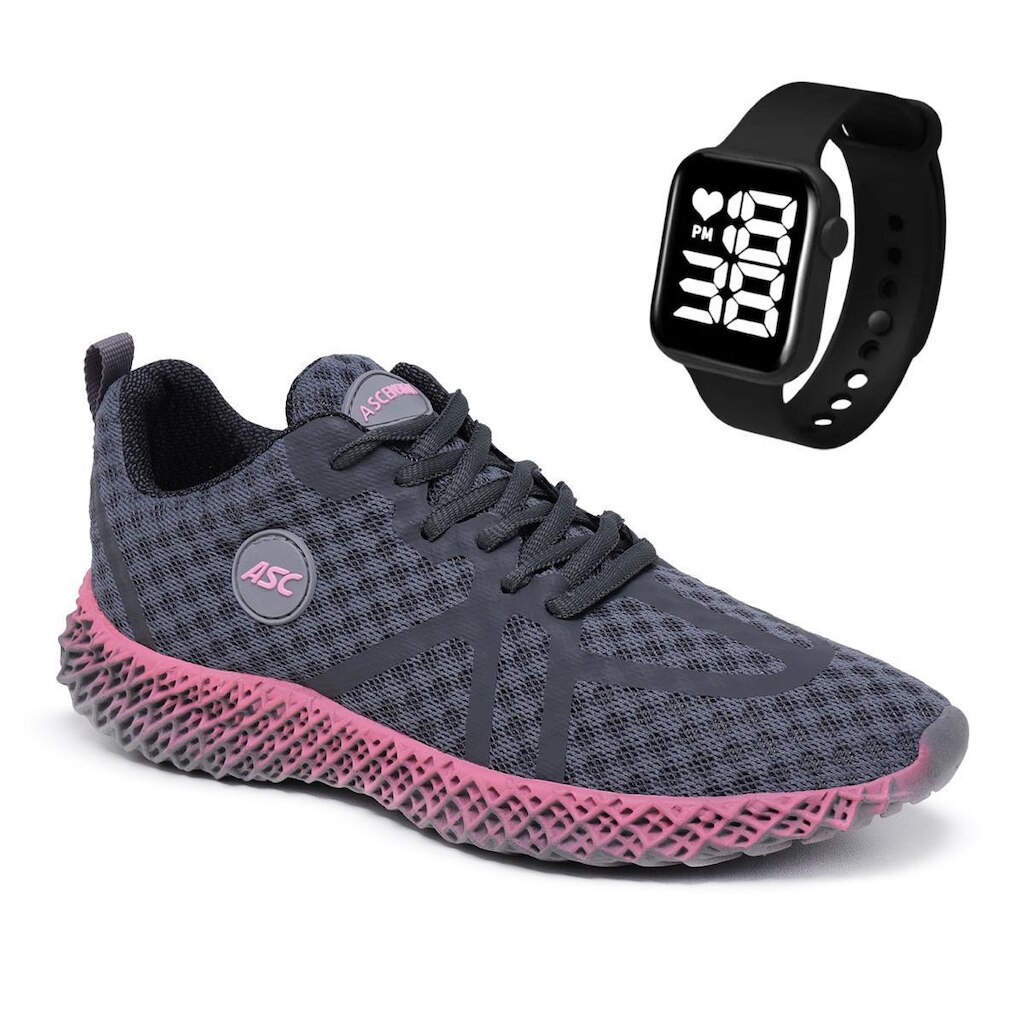Combo Tênis Feminino Com Relógio Quadrado – Conforto e Estilo para Caminhada, Treino e Uso Diário