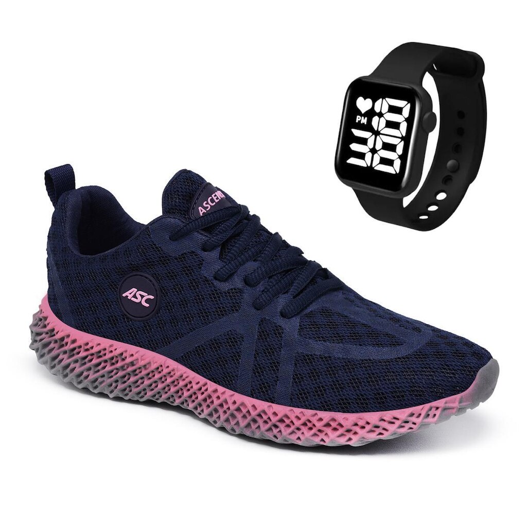 Combo Tênis Feminino Com Relógio Quadrado – Conforto e Estilo para Caminhada, Treino e Uso Diário
