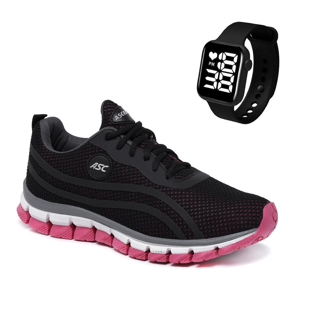 Combo Tênis Feminino Com Relogio Quadrado Perfeito para Caminhar, Treinar e Usar no Dia a Dia