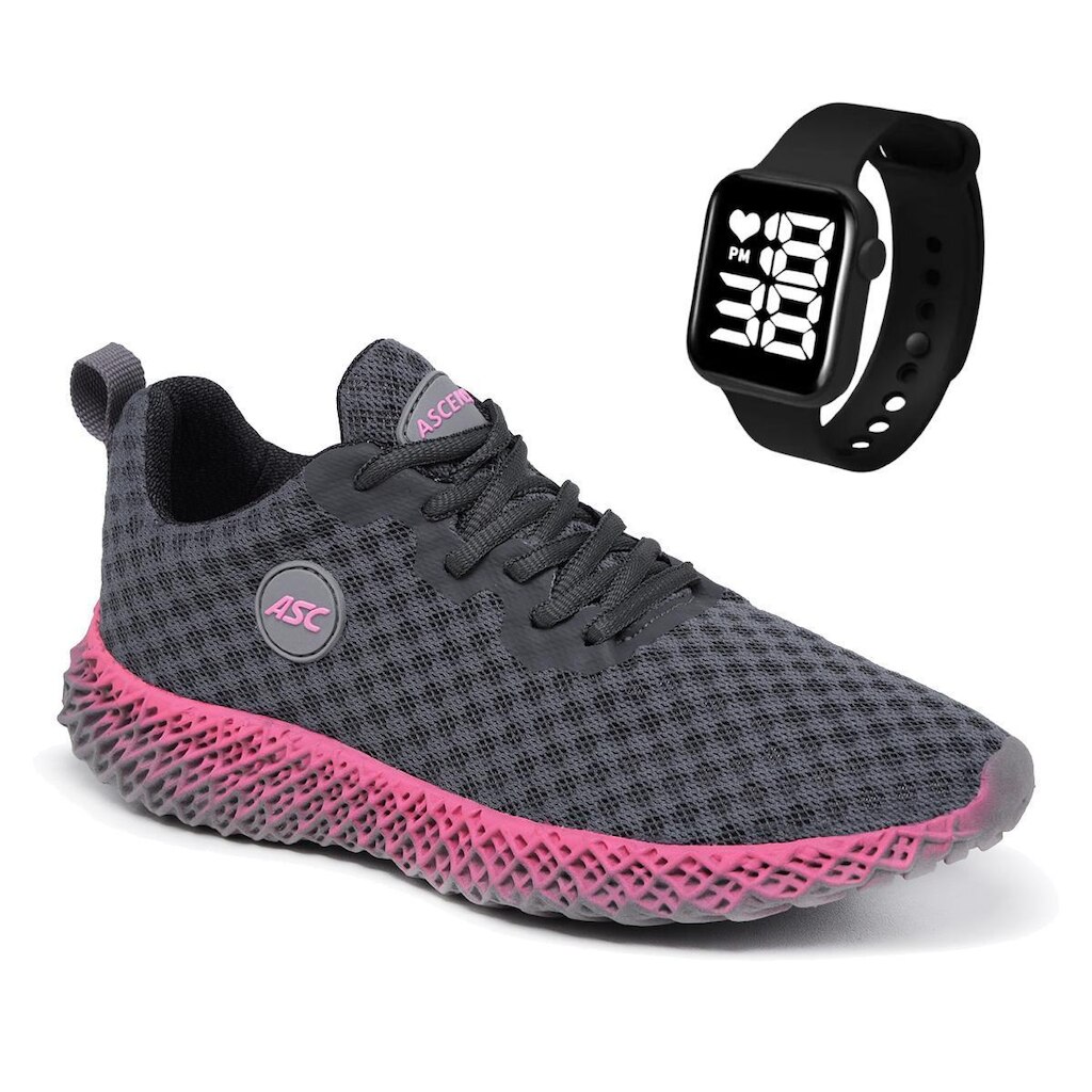 Combo Tênis Feminino Esportivo Com Relógio Quadrado – Conforto e Estilo para Caminhada e Dia a Dia