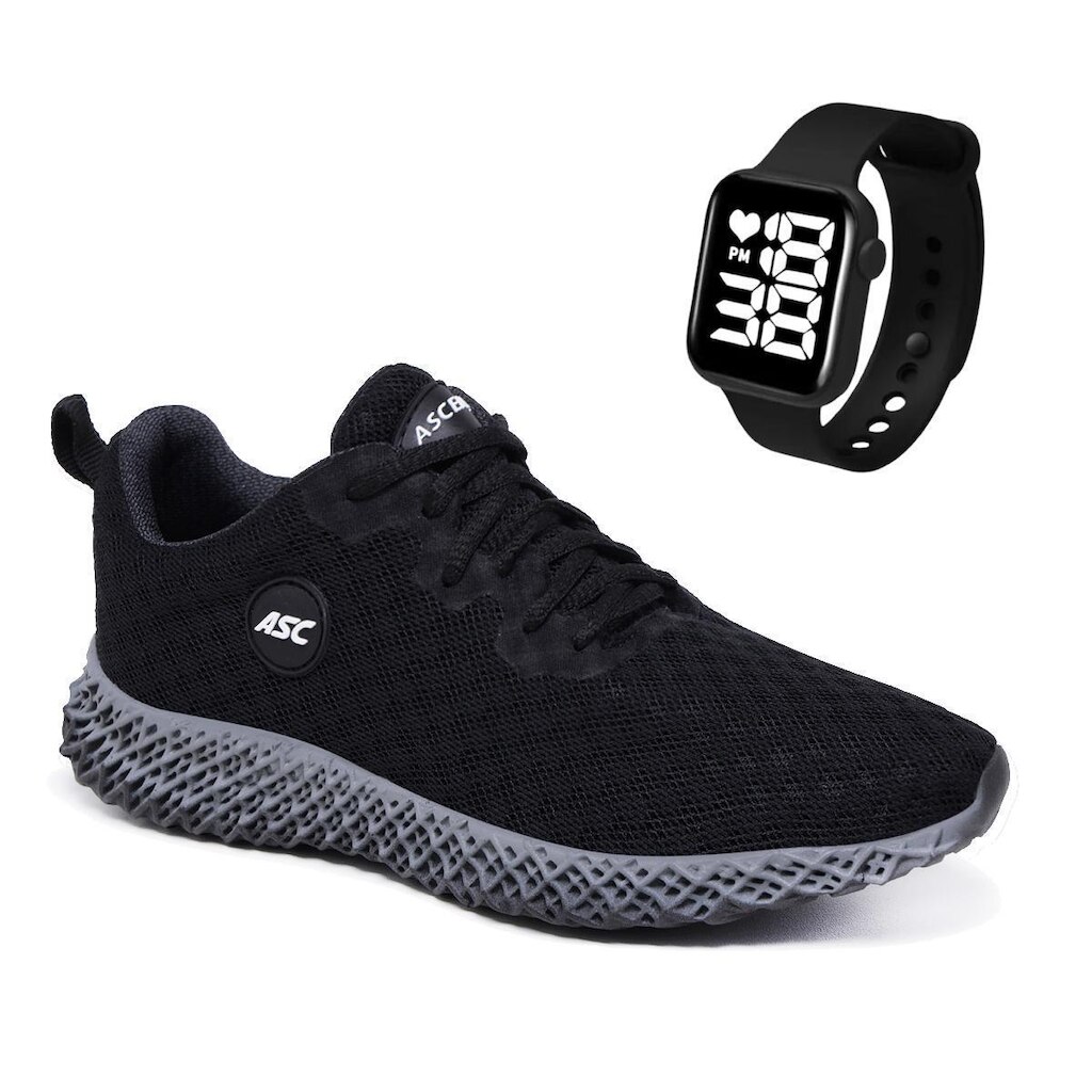 Combo Tênis Feminino Esportivo Com Relógio Quadrado – Conforto e Estilo para Caminhada e Dia a Dia