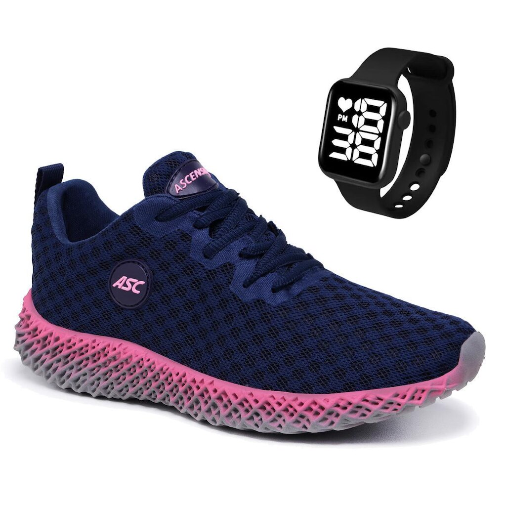 Combo Tênis Feminino Esportivo Com Relógio Quadrado – Conforto e Estilo para Caminhada e Dia a Dia