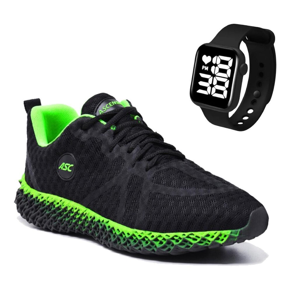 Combo Tênis Feminino Ghost 3 com Relógio Quadrado – Leve e Confortável para Caminhada e Academia