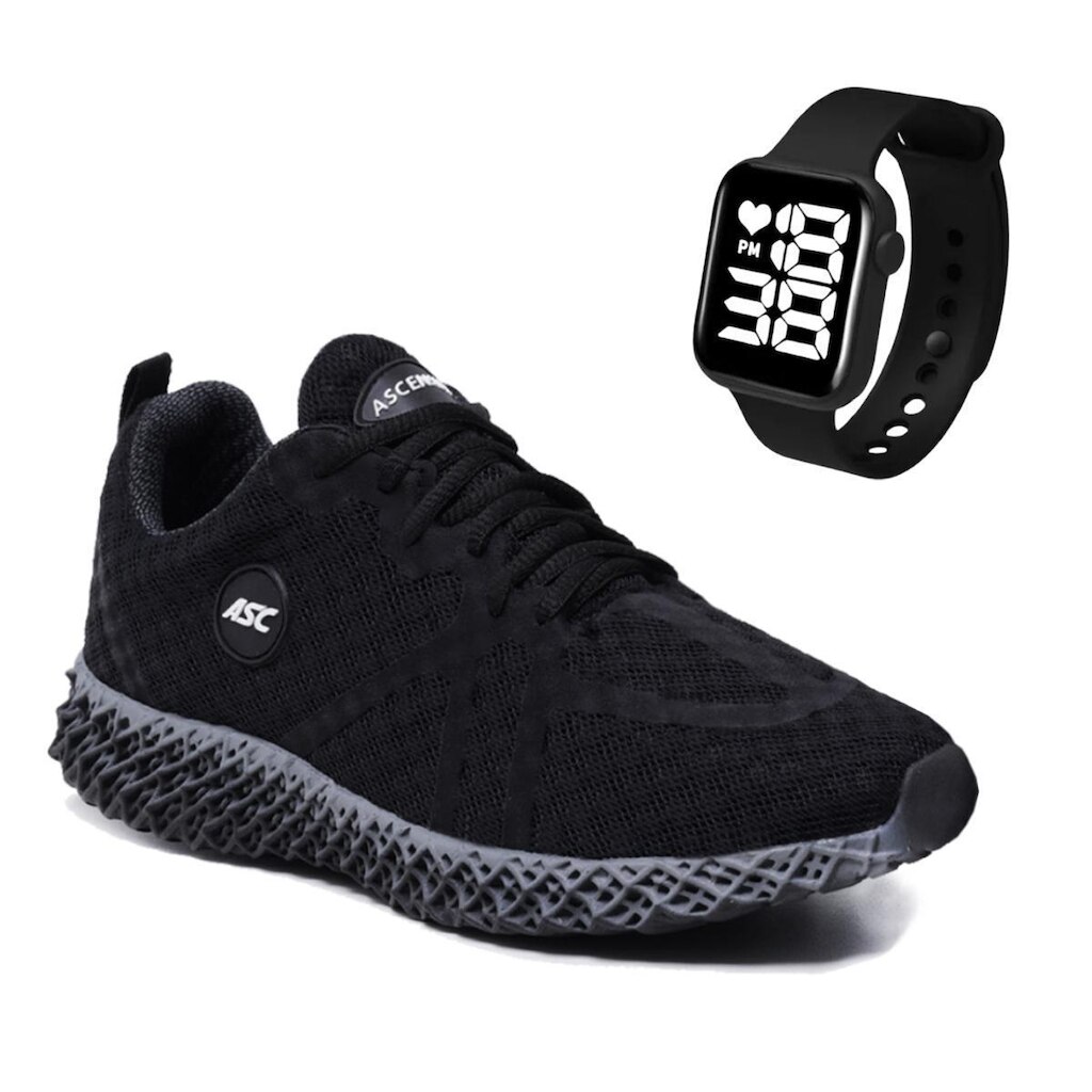 Combo Tênis Feminino Ghost 3 com Relógio Quadrado – Leve e Confortável para Caminhada e Academia