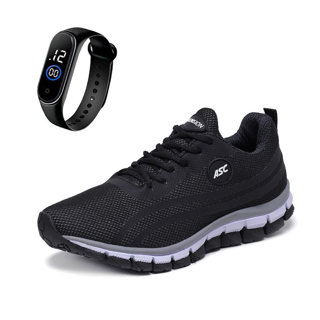Combo Tênis Masculino Com Relogio Fino Ideal para Caminhar, Treinar e Usar no Dia a Dia