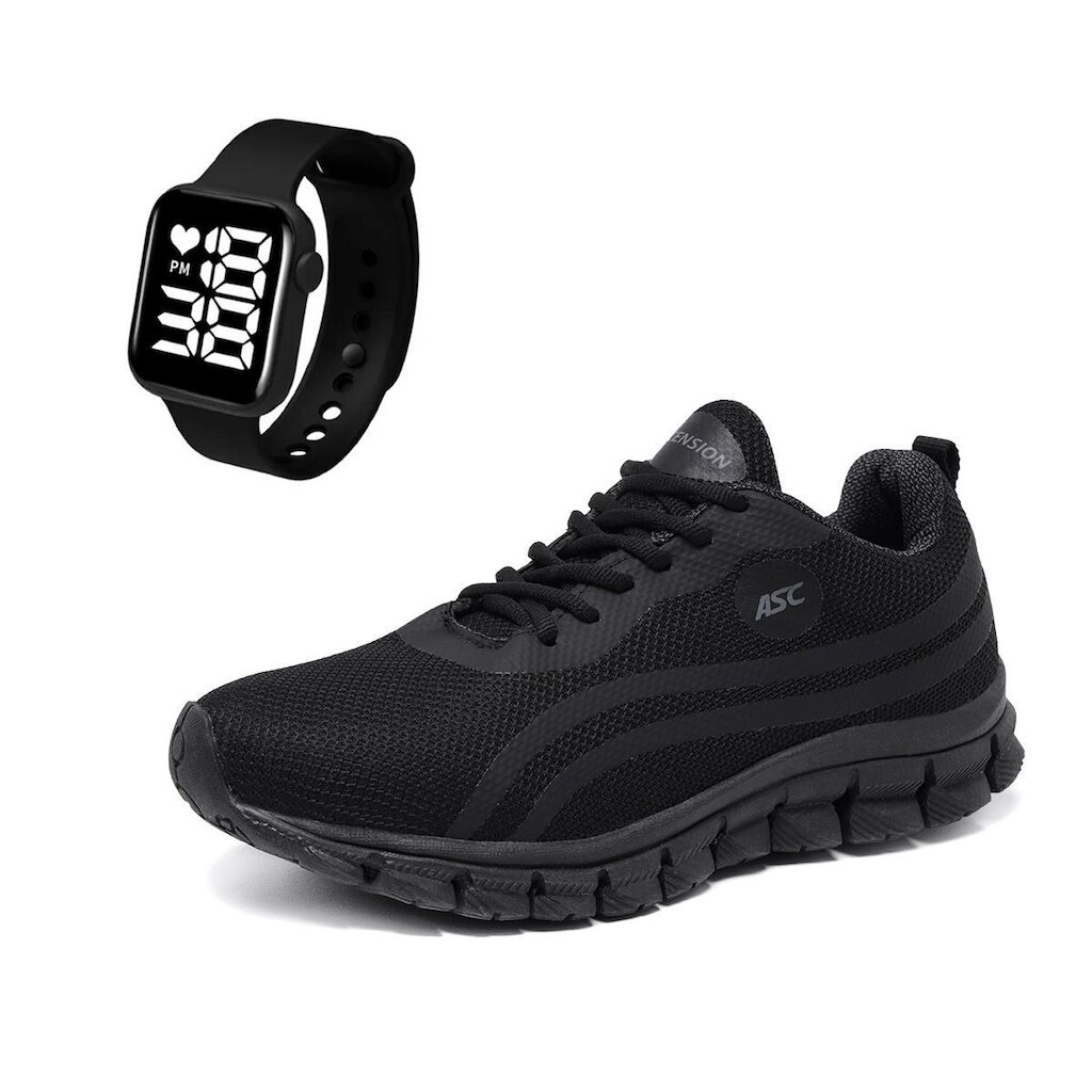 Combo Tênis Masculino Com Relogio Quadrado Ideal para Caminhar, Treinar e Usar no Dia a Dia