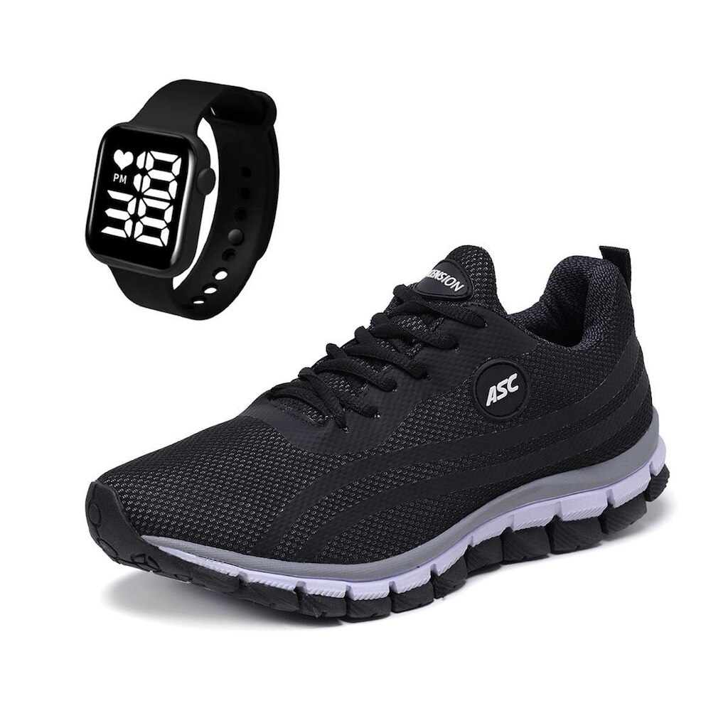 Combo Tênis Masculino Com Relogio Quadrado Ideal para Caminhar, Treinar e Usar no Dia a Dia