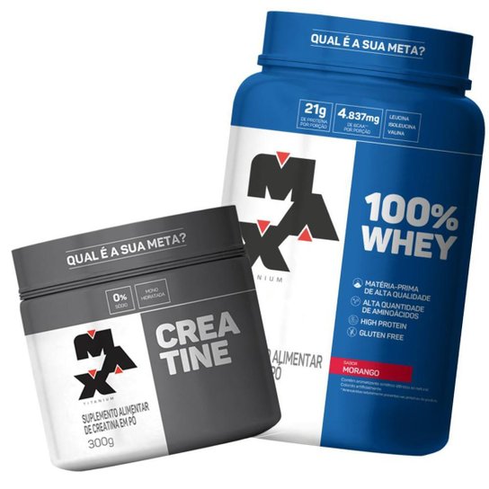 COMBO WHEY 100% CONCENTRADO 900G + CREATINA 300G - MAX Menor preço em COMBO WHEY 100% CONCENTRADO 900G + CREATINA 300G - MAX