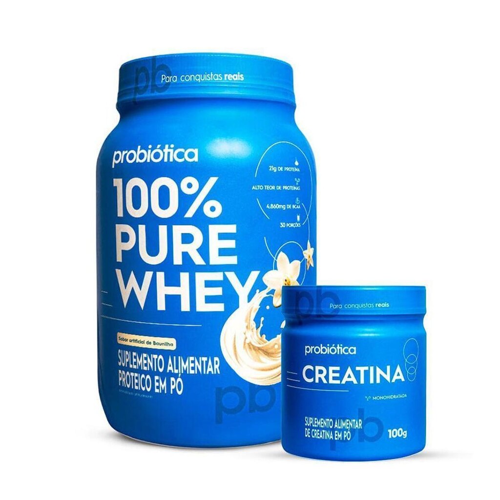 Combo Whey 100% Pure 900g e Creatina Pura 100g Probiótica