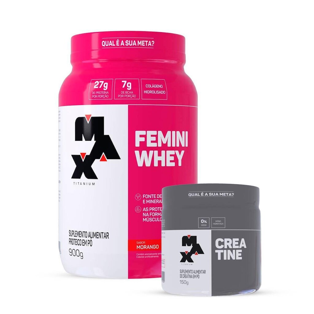 Combo Whey Feminino 900g e Creatina 150g Max Titanium