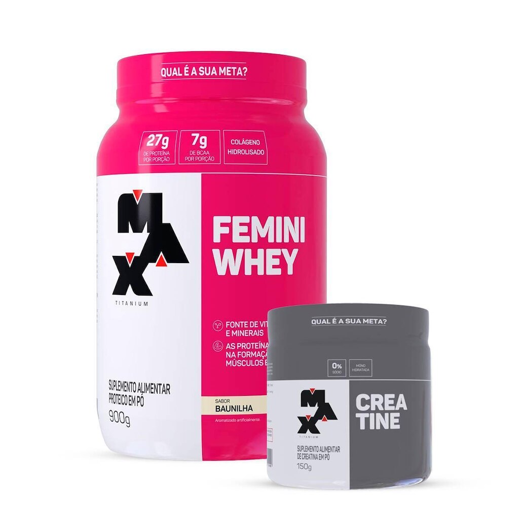 Combo Whey Feminino 900g e Creatina 150g Max Titanium