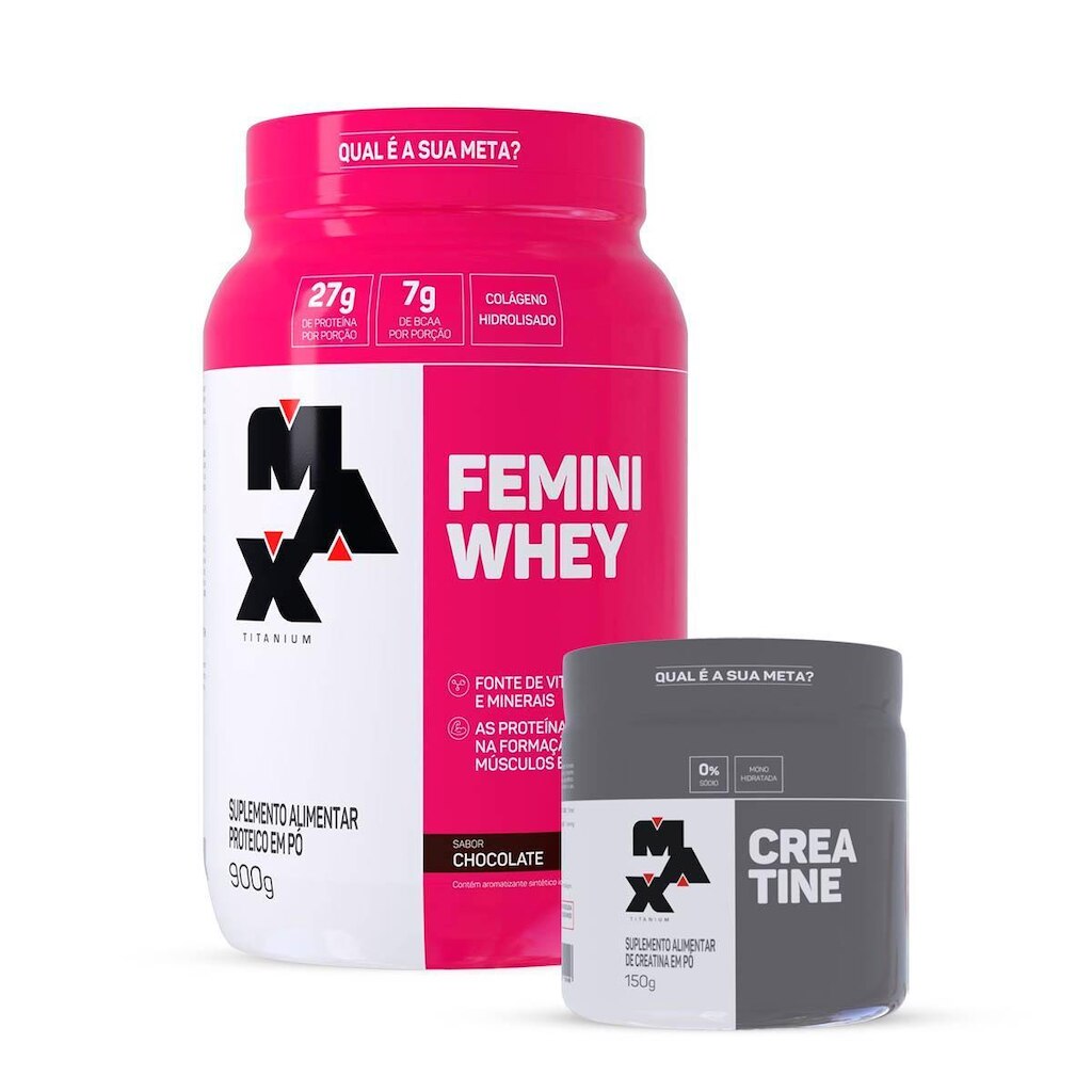 Combo Whey Feminino 900g e Creatina 150g Max Titanium