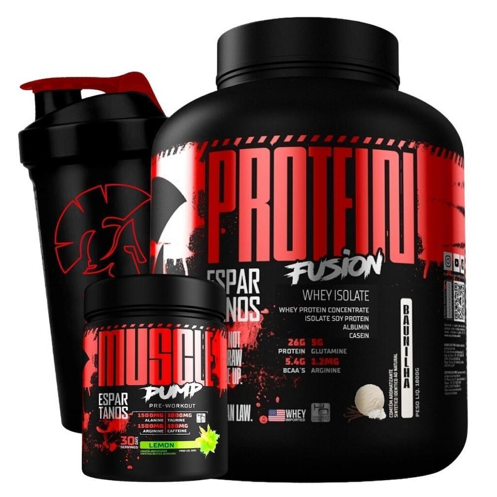 Combo Whey Fusion 1800G + Pré Treino Muscle Pump 300G + Copo - Morango