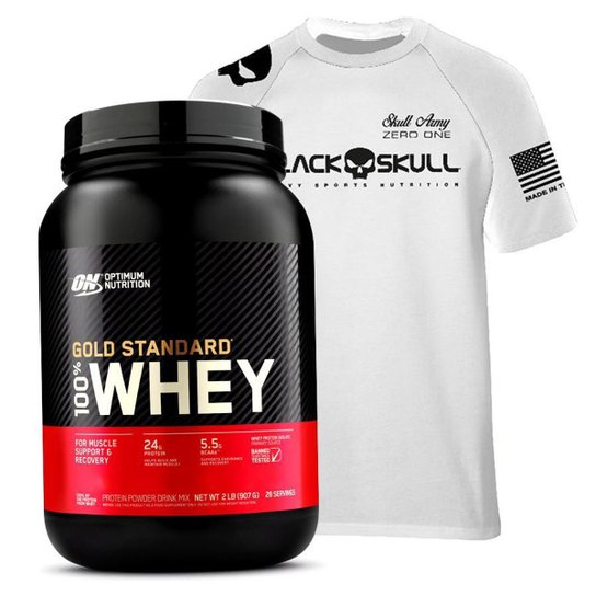 Combo Whey Gold Standard Optimum + Camisa Branca Kit Wey Menor preço em Combo Whey Gold Standard Optimum + Camisa Branca Kit Wey