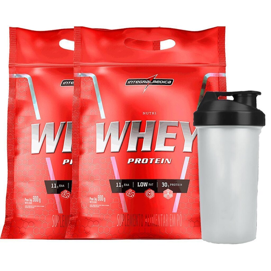 Combo Whey protein 2x Nutri Isolado Concentrado Cookie 900g Refil + Coqueteleira - Integralmedica