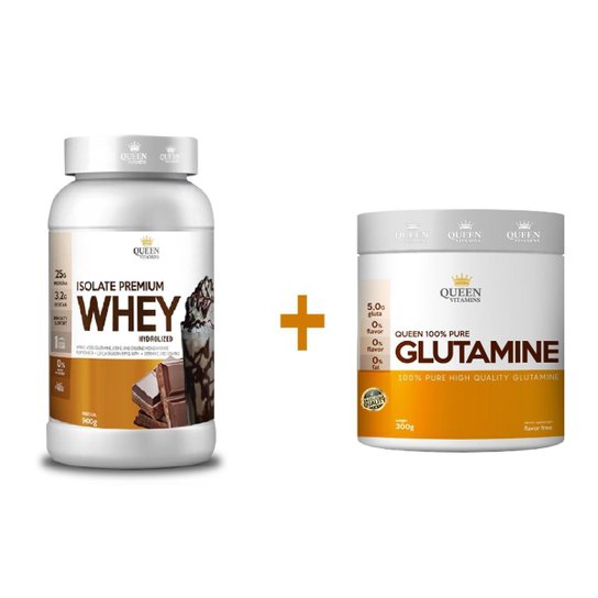 Combo Whey Protein Isolado Importado Hidrolizado + Glutamina 100% Pura Queen Vitamins Menor preço em Combo Whey Protein Isolado Importado Hidrolizado + Glutamina 100% Pura Queen Vitamins
