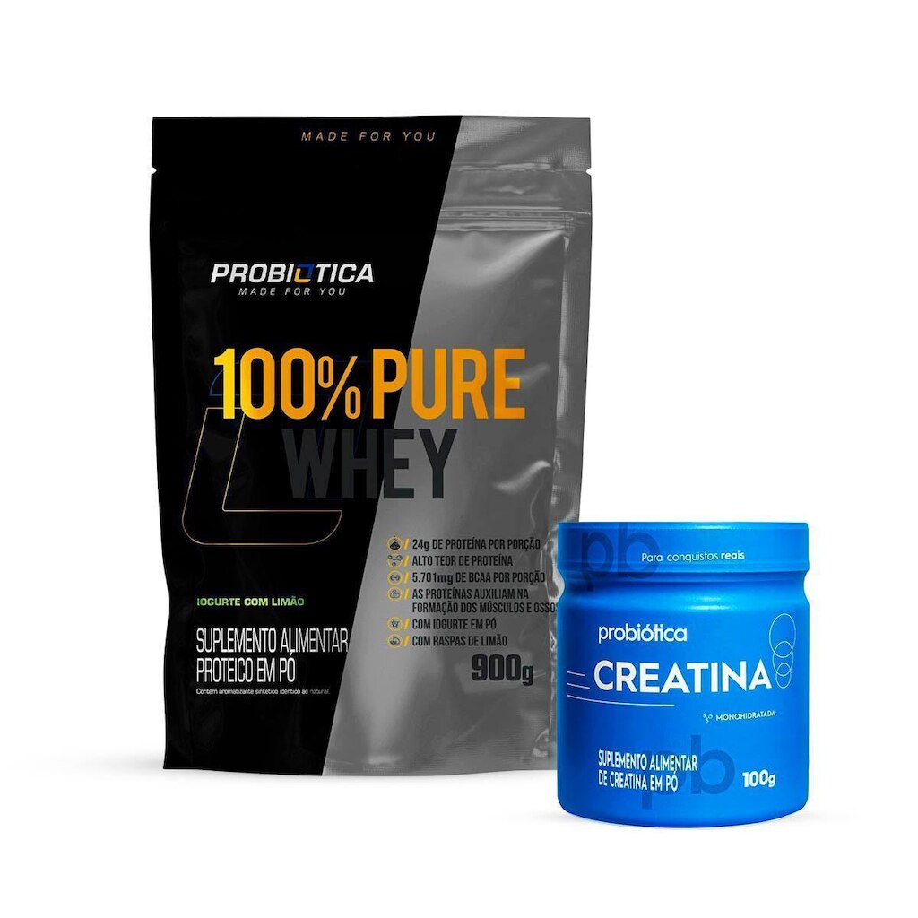 Combo Whey Pure 900g Refil e Creatina 100g Probiótica Original
