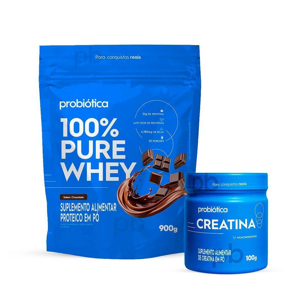 Combo Whey Pure 900g Refil e Creatina 100g Probiótica Original