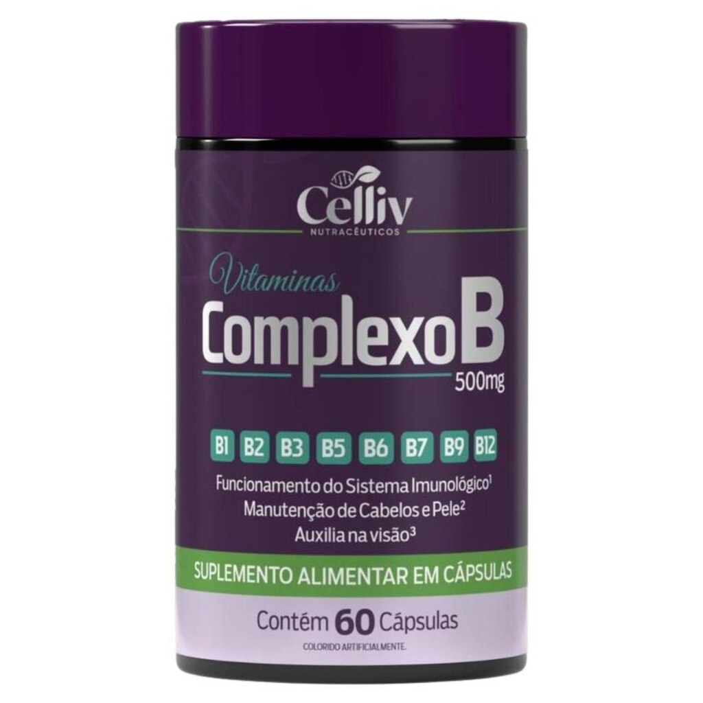 Complexo B (B1, B2, B3, B5, B6, B7, B9, B12) 60 Caps de 500MG Celliv