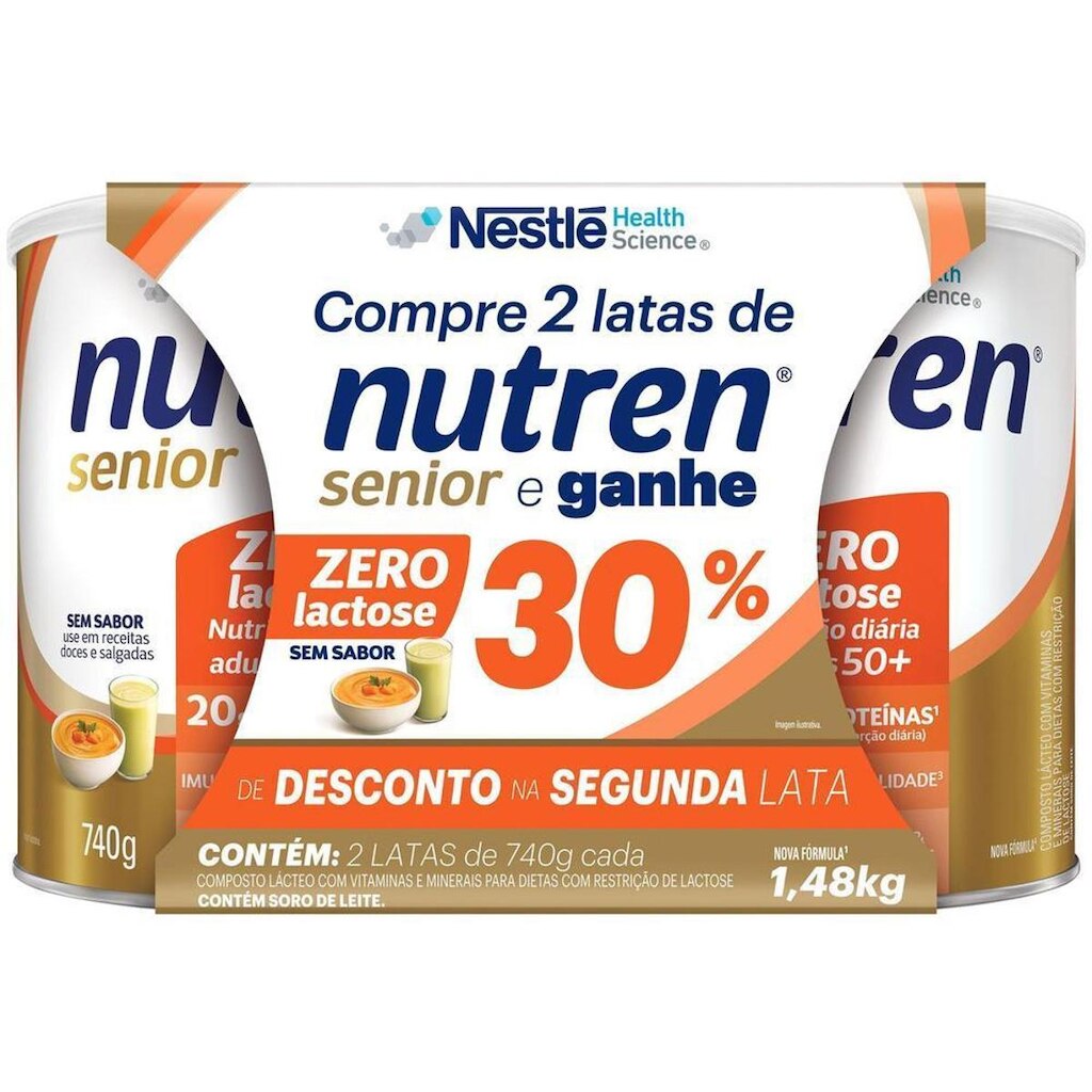 Composto Lácteo Nestle Nutren Sênior Zero lactose 740g 2 Unidades