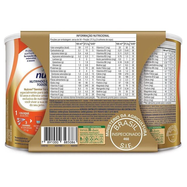 Composto Lácteo Nestle Nutren Sênior Zero lactose 740g 2 Unidades