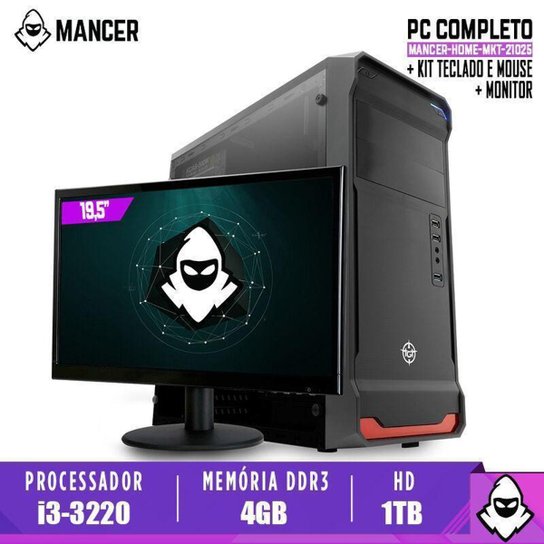 Computador Completo Mancer Intel i3-3220 4GB DDR3 HD 1TB 500W Monitor 19'5 Kit Teclado e Mouse - Preto