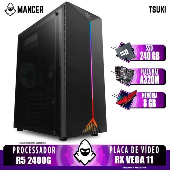 Computador Gamer Mancer, AMD Ryzen 5 2400G, A320M, 8GB DDR4, SSD 240GB, 400W - Preto
