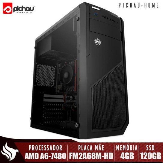 Computador Home Pichau, AMD A6-7480, 4GB DDR3, SSD 120GB, 500W - Preto