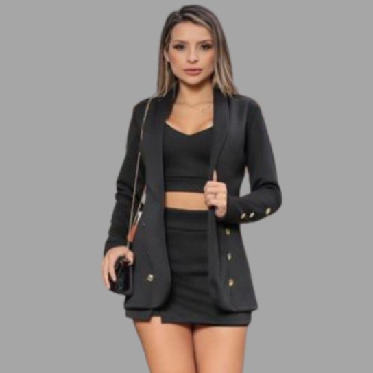 Short Alfaiataria Blazer E Cropped Conjunto Peças Max Blazer