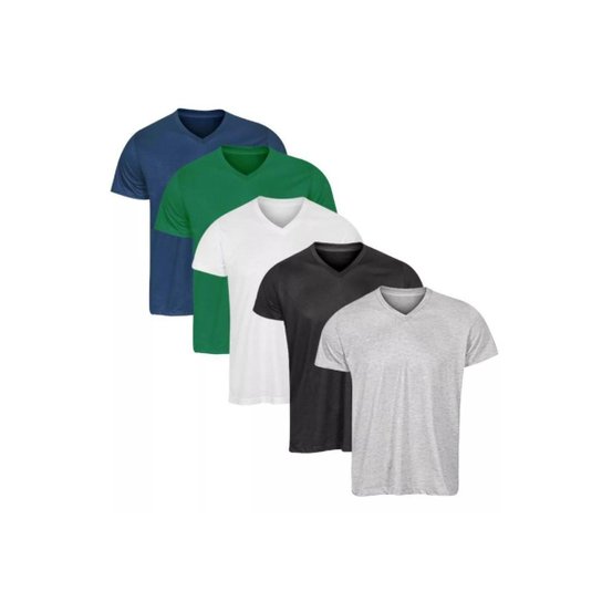 Conjunto 5 Camisetas Gola V Básicas Masculinas - Preto Menor preço em Conjunto 5 Camisetas Gola V Básicas Masculinas - Preto