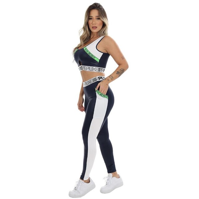 Conjunto Academia Calça Legging Com Bolso Top Comprido Feminino