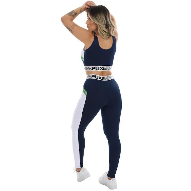 Conjunto Academia Calça Legging Com Bolso Top Comprido Feminino