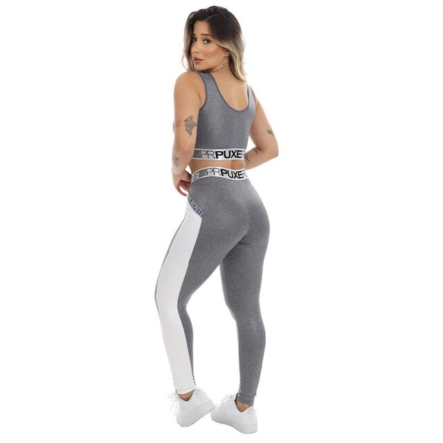 Conjunto Academia Calça Legging Com Bolso Top Comprido Feminino