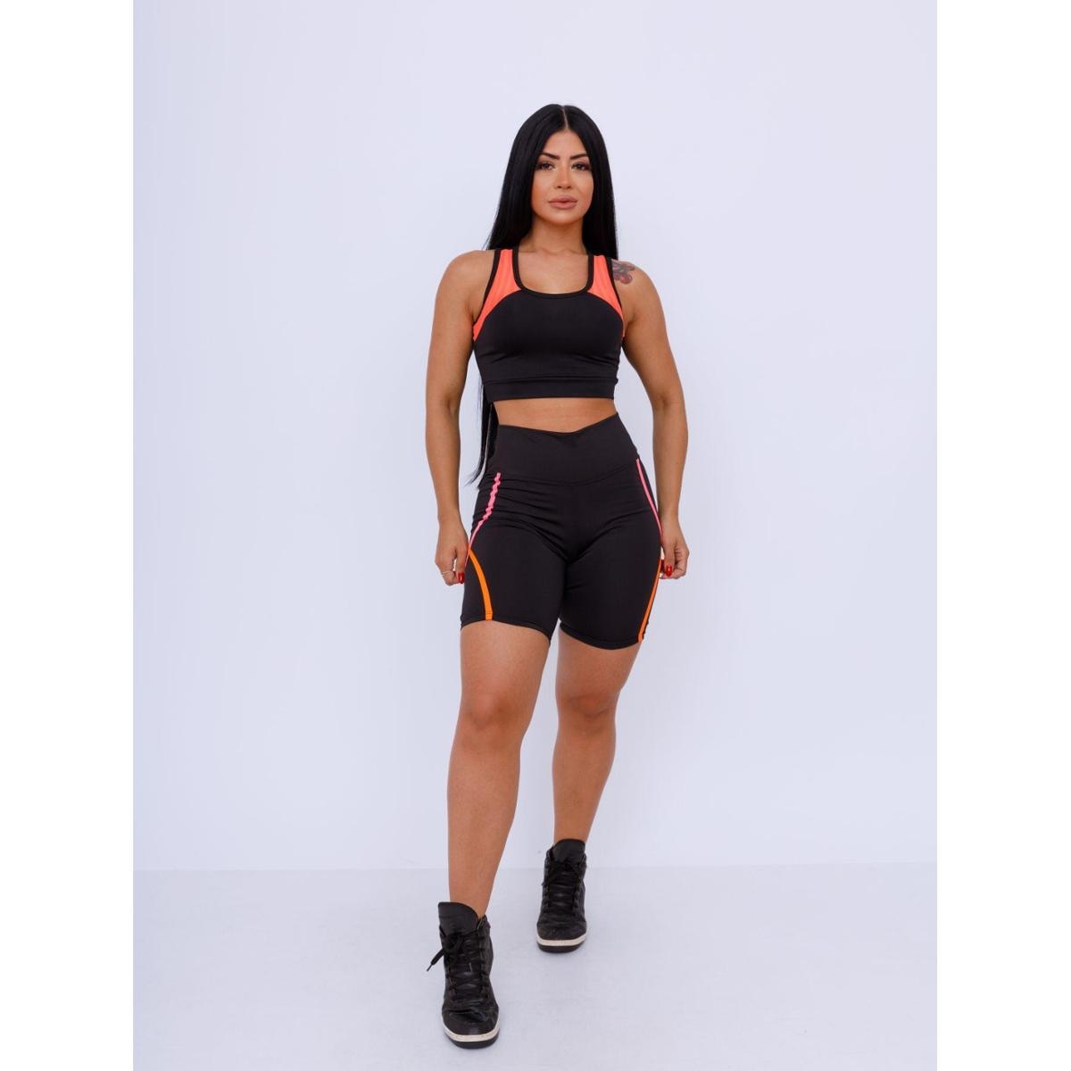 Conjunto Academia Cropped + Bermuda Legging Feminino Menor preço em Conjunto Academia Cropped + Bermuda Legging Feminino