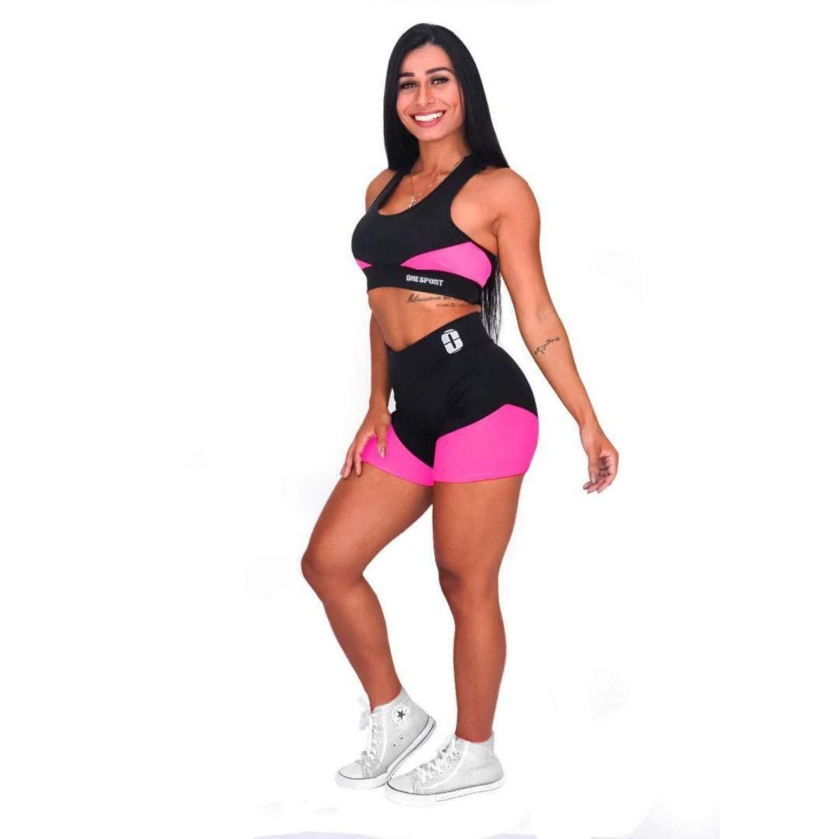 Conjunto Academia Feminino OneSport Short + Top Fitness Menor preço em Conjunto Academia Feminino OneSport Short + Top Fitness