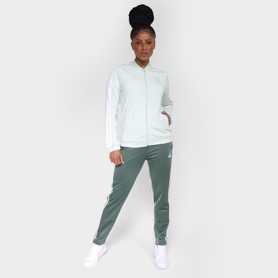 Conjunto Adidas 3 Listras Jaqueta + Calça Feminino - Verde Menor preço em Conjunto Adidas 3 Listras Jaqueta + Calça Feminino - Verde
