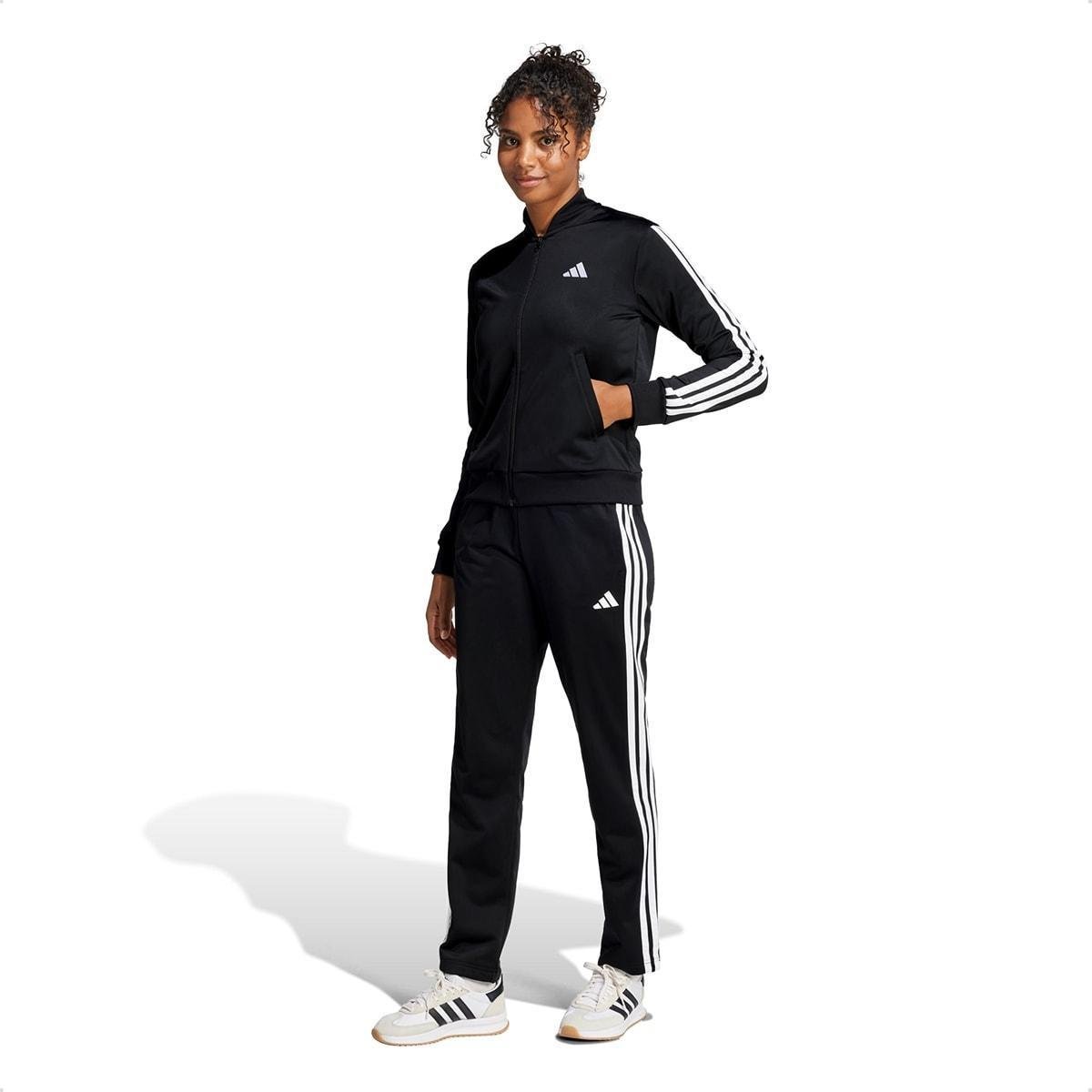 Conjunto Adidas Feminino Essentials 3 Stripes - Preto+Branco