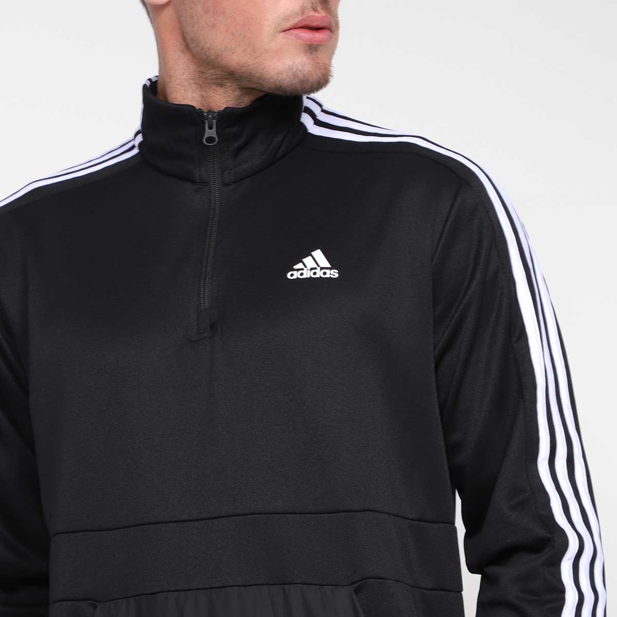 Conjunto Adidas Malha Zíper 3/4 Aeroready Masculino - Preto | Netshoes