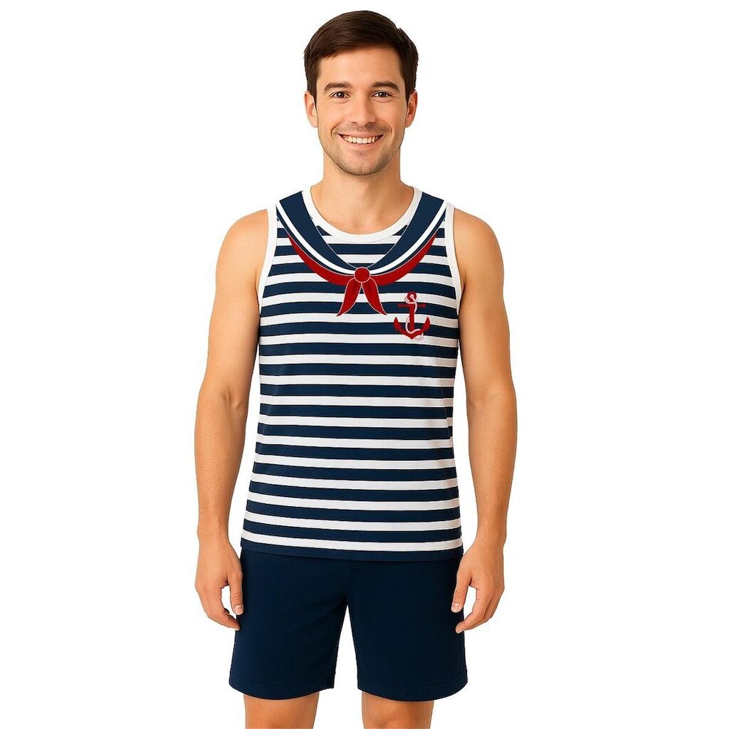Conjunto Adulto Fantasia Temática Marinheiro Com Regata e Short
