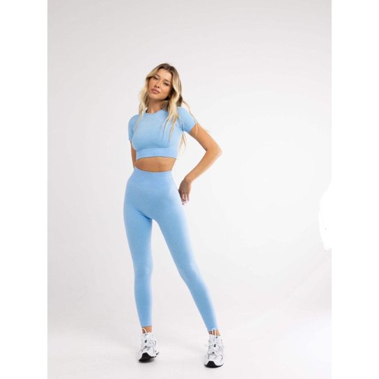 Conjunto Amós Active Fitness Sem Costura Calça e Cropeed Feminino