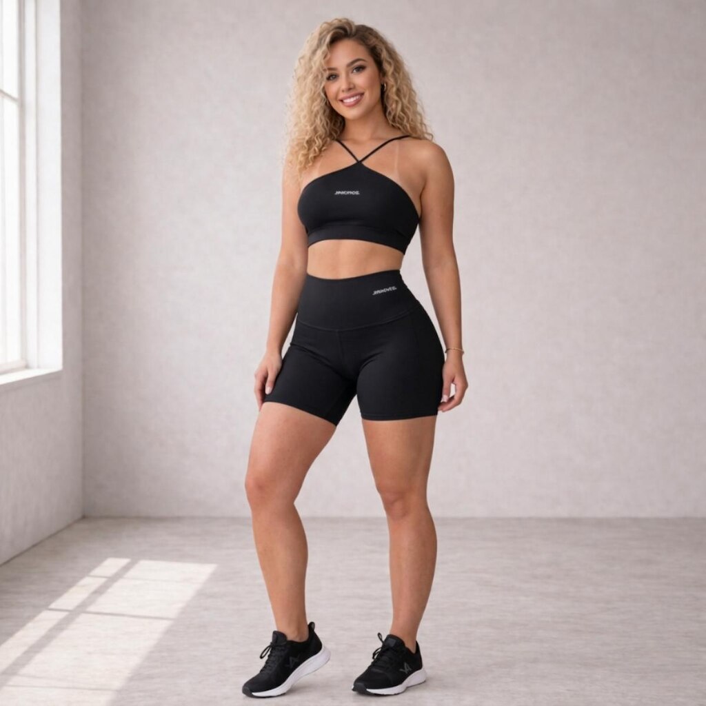 CONJUNTO AYLA Top em V e Short Curto, Feminino, Academia