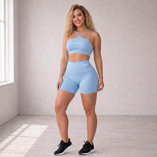 CONJUNTO AYLA Top em V e Short Curto, Feminino, Academia