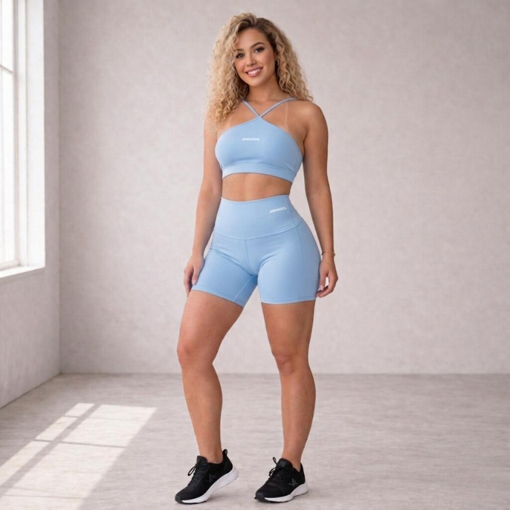 CONJUNTO AYLA Top em V e Short Curto, Feminino, Academia