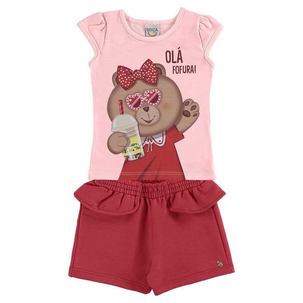 Conjunto Bebê Blusa E Short Fofura Rosa BG