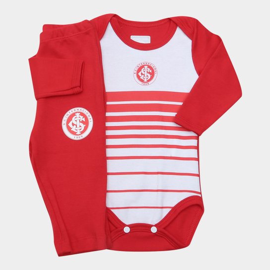 Conjunto Bebê Body e Calça Sued Internacional - Vermelho+Branco
