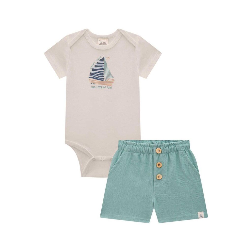 Conjunto Bebê Body Ribana e Short em Cotton Jeans Luc.boo