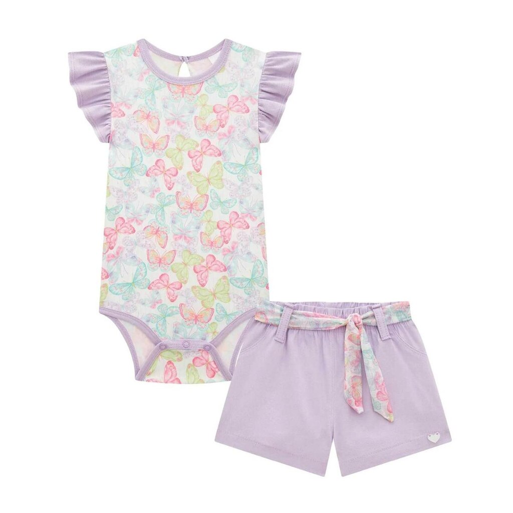 Conjunto Bebê de Body em Malha Comfy e Shorts em Sarja Kukiê